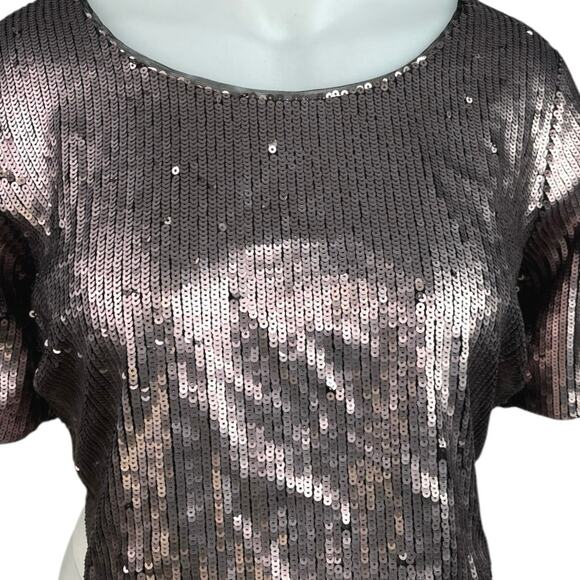 Ashley Nell Tiptop Pink Gold Metallic Sequin Short Sleeve Crop Blouse Top Sz XL - Picture 3 of 5